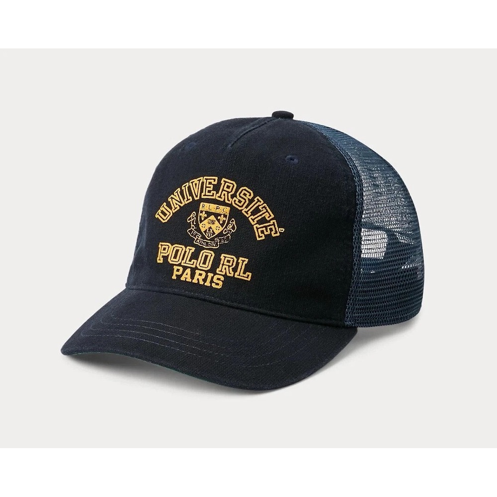 New Polo Ralph Lauren Universite Paris Crest Trucker Black Hat Cap Men One Size